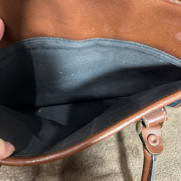 Vintage Carriage House Leather Purse Handbag Tan & Navy Many Pockets - Picture 6 of 16